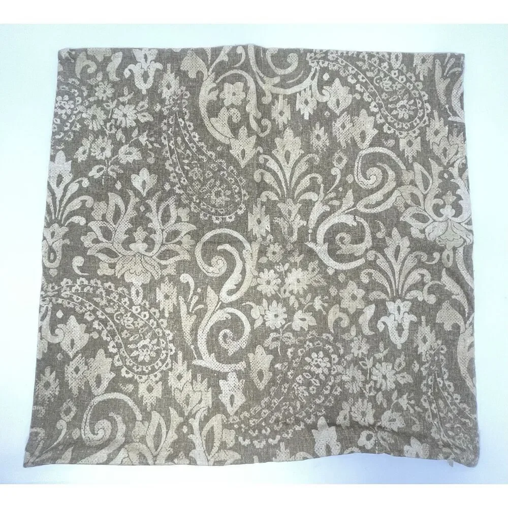 Pottery Barn 20x20” Square Accent Pillow Paisley Linen Blend Beige Tan Brown
